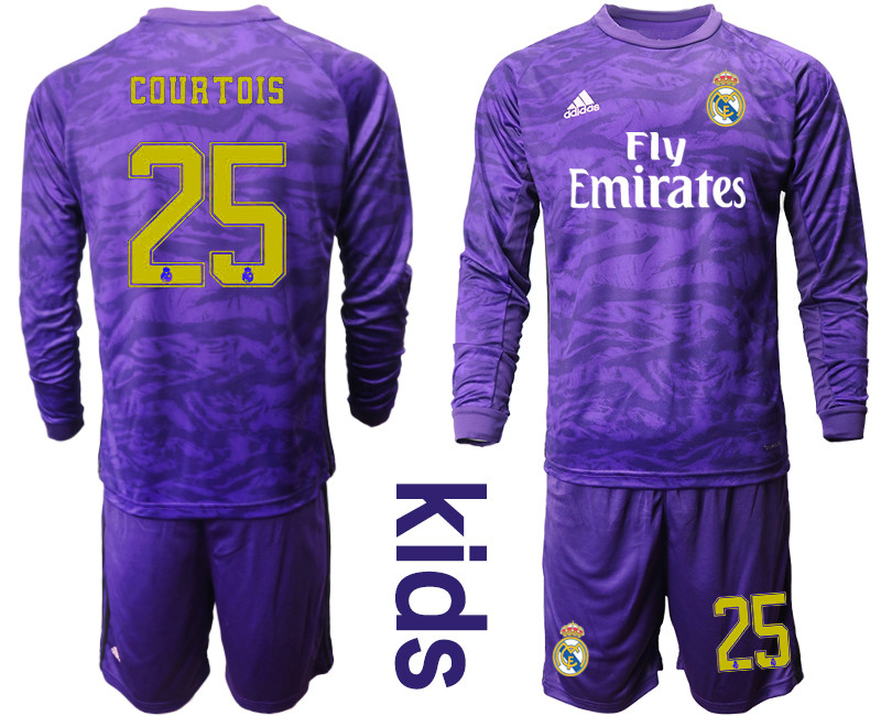2019 20 Real Madrid 25 COURTOIS Purple Long Sleeve Youth Goalkeeper Soccer Jersey