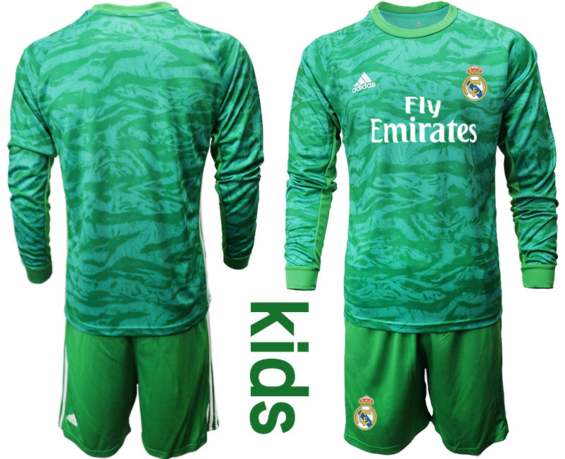 2019 20 Real Madrid Green Long Sleeve Youth Goalkeeper Soccer Jersey