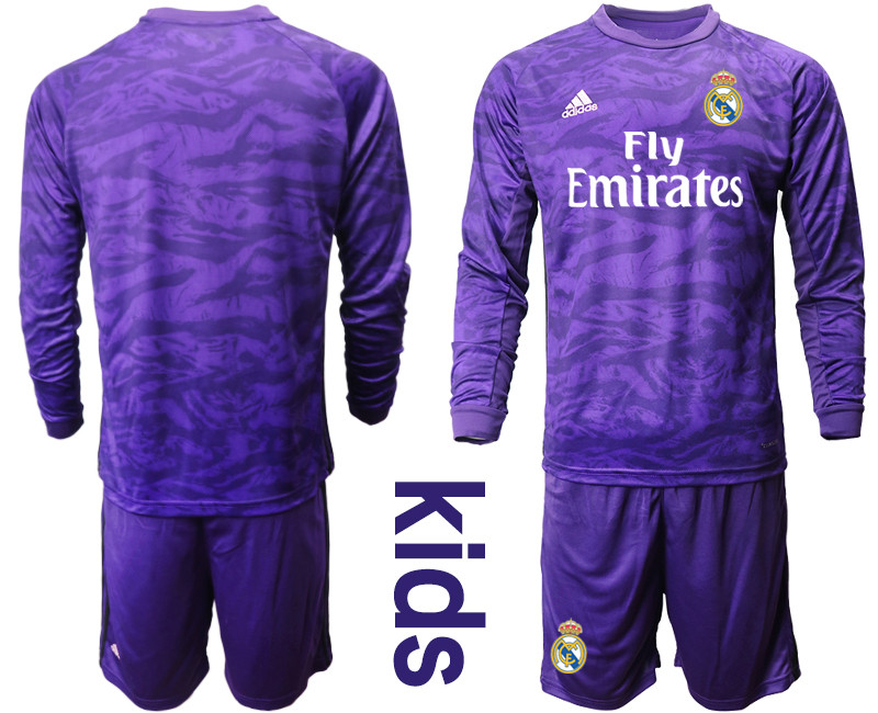 2019 20 Real Madrid Purple Long Sleeve Youth Goalkeeper Soccer Jersey