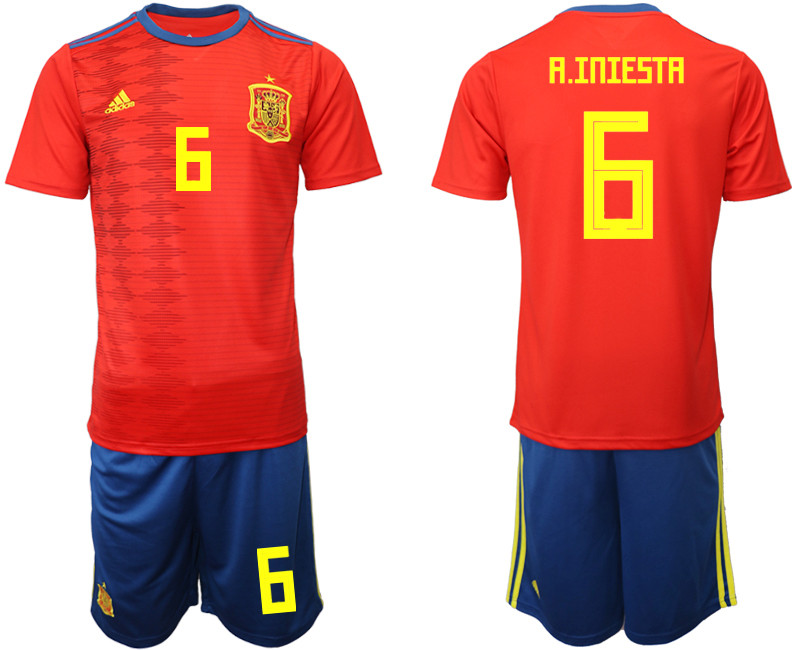 2019 20 Spain 6 A. INIESTA Home Soccer Jersey