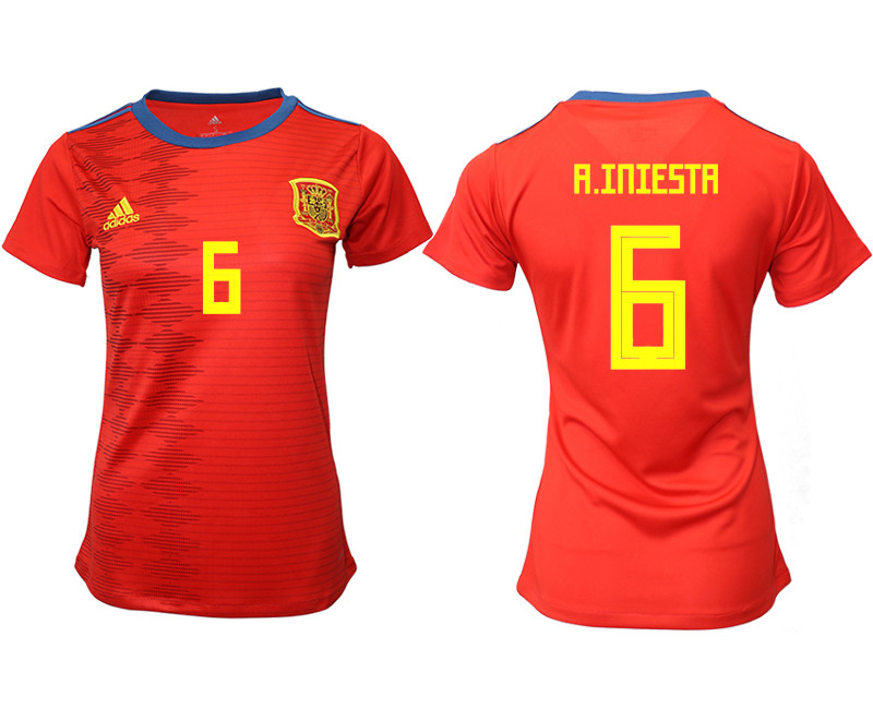 2019 20 Spain 6 A.INIESTA Home Women Soccer Jersey