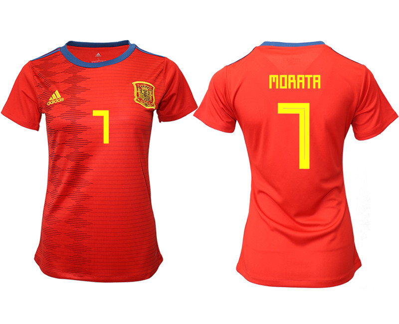 2019 20 Spain 7 MORATA Home Women Soccer Jersey