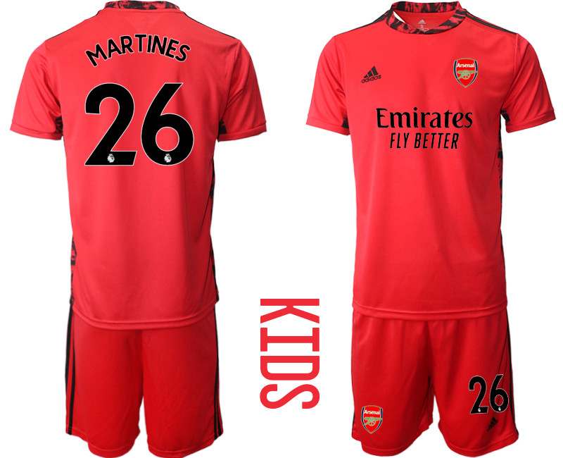2020 21 Arsenal 26 MARTINES Red Youth Goalkeeper Soccer Jersey