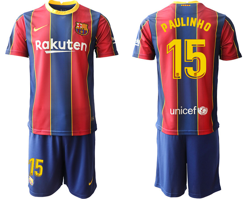 2020 21 Barcelona 15 P AULINHO Home Soccer Jersey