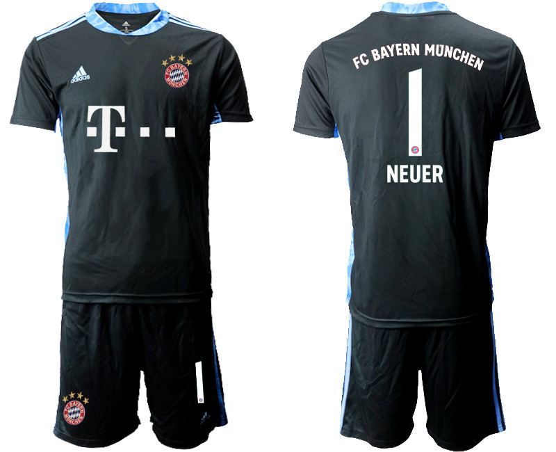 2020 21 Bayern Munich 1 NEUER Black Goalkeeper Soccer Jersey