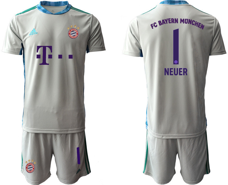 2020 21 Bayern Munich 1 NEUER Gray Goalkeeper Soccer Jersey