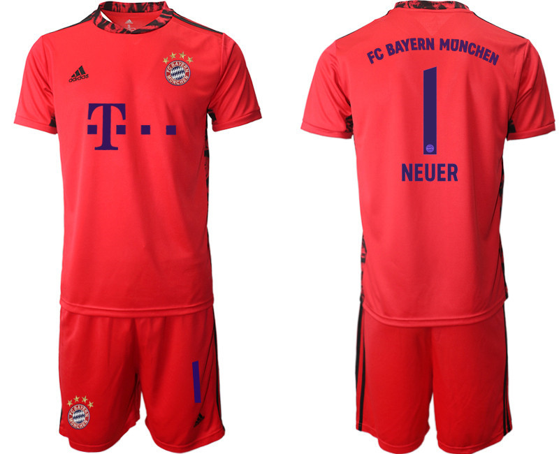 2020 21 Bayern Munich 1 NEUER Red Goalkeeper Soccer Jersey