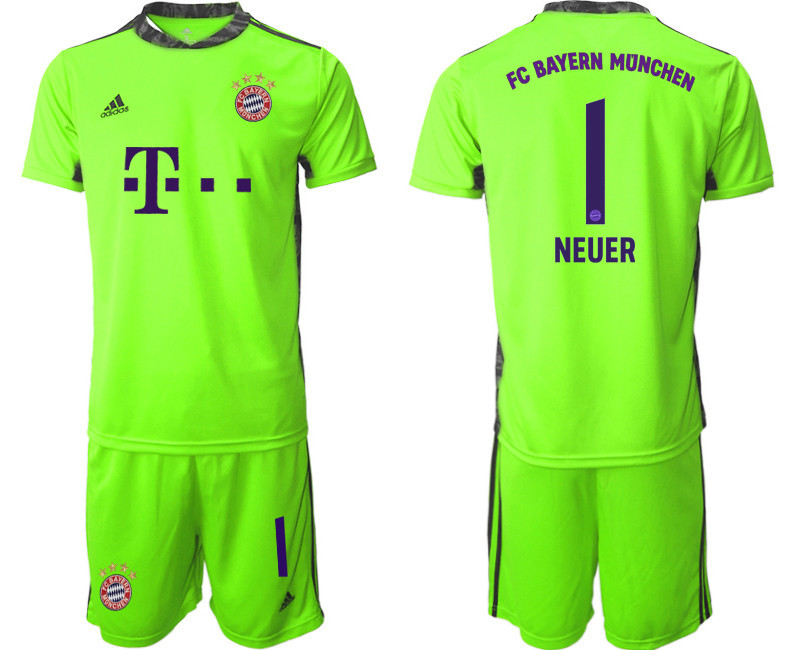 2020 21 Bayern Munich Fluorescent 1 NEUER Green Soccer Jersey