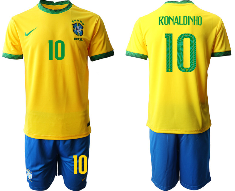 2020 21 Brazil 10 RONALDINHO Home Soccer Jersey