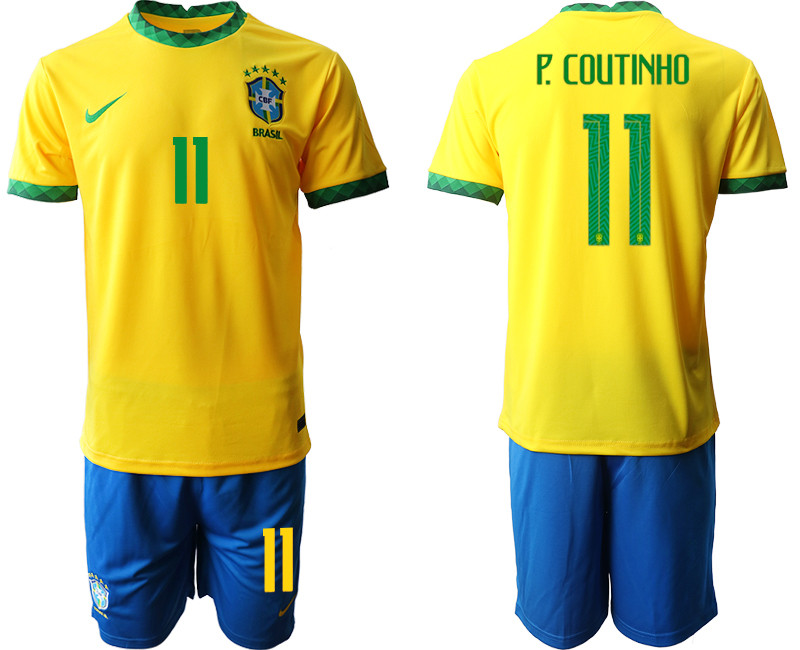 2020 21 Brazil 11 P.COUTINHO Home Soccer Jersey
