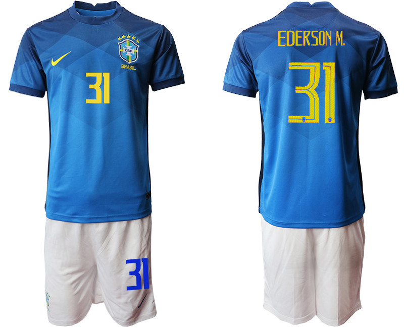 2020 21 Brazil 31 EDERSON M. Away Soccer Jersey