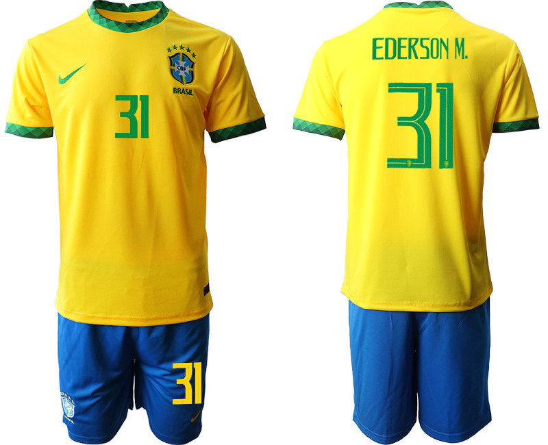 2020 21 Brazil 31 EDERSON M. Home Soccer Jersey