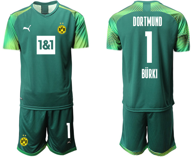 2020 21 Dortmund Dark 1 BURKI Green Goalkeeper Soccer Jersey