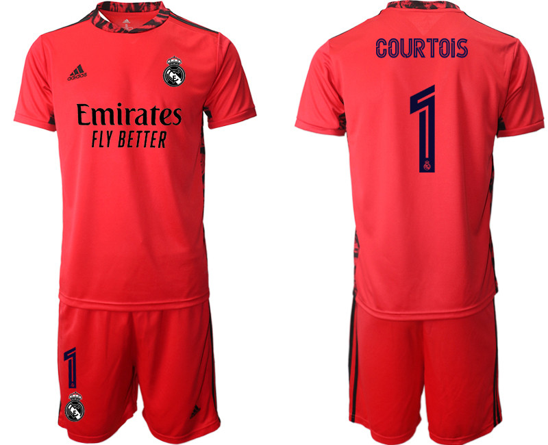 2020 21 Real Madrid 1 COURTOIS Red Goalkeeper Soccer Jersey