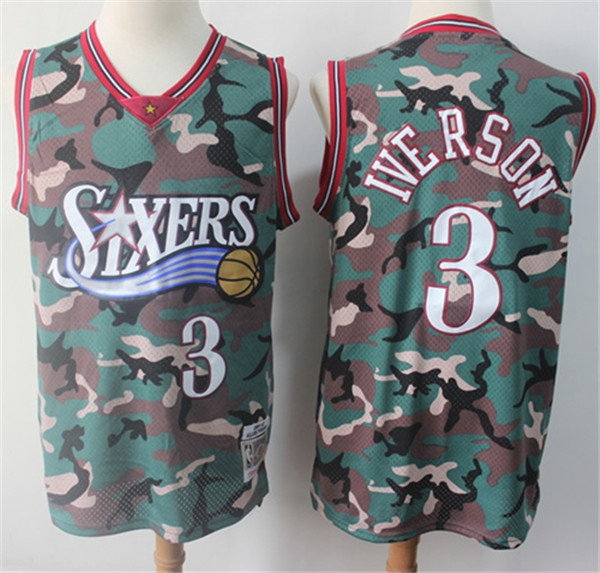 76ers #3 Allen Iverson Camo Stitched Basketball Swingman Jersey
