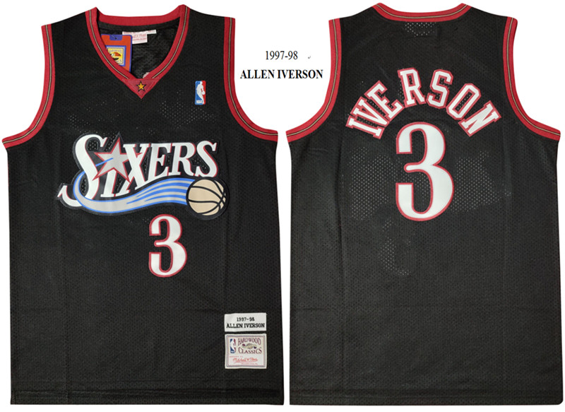 76ers 3 Allen Iverson Black 1997 98 Hardwood Classics Mesh Jersey
