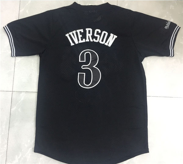 76ers 3 Allen Iverson Black Short Sleeve Mitchell Ness Jerseys