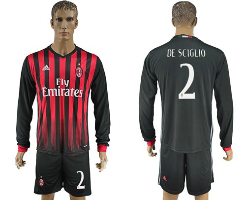 AC Milan 2 De Sciglio Home Long Sleeves Soccer Club Jersey