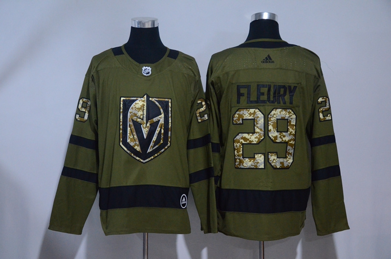  2017 NHL Vegas Golden Knights #29 Marc Andre Fleury Army Green Salute To Service Ice Hockey Jerseys