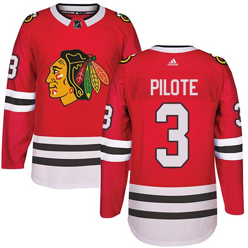  Chicago Blackhawks #3 Pierre Pilote Red Home Authentic Stitched NHL Jersey