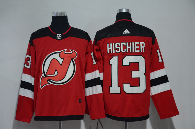  Devils #13 Nico Hischier Red with Black 2017 2018  Hockey Stitched NHL Jersey