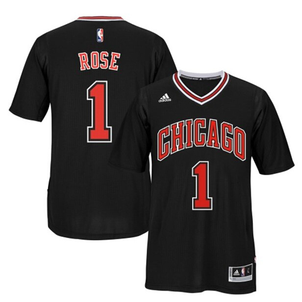  NBA 2014 2015 Chicago Bulls 1 Derrick Rose New Revolution 30 Swingman Black Jersey with Sleeve