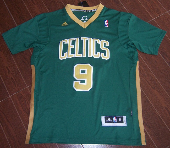  NBA Boston Celtics 9 Rajon Rondo New Revolution 30 Swingman Green Golden Number Jersey with Sleeve