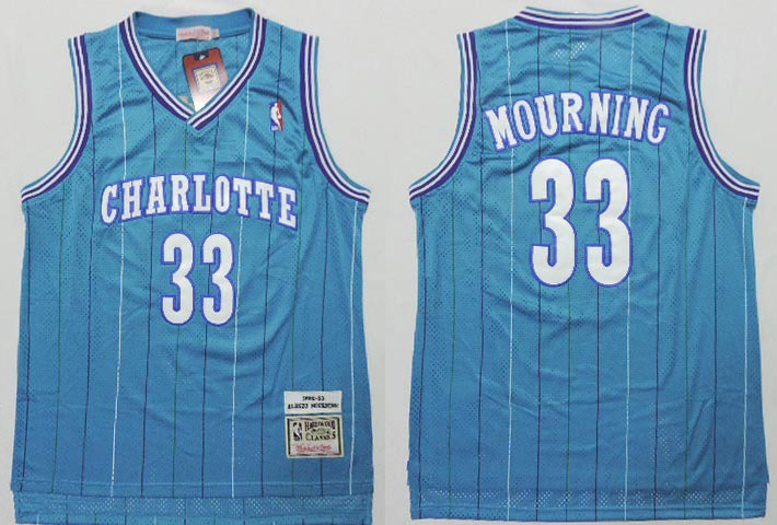  NBA Charlotte Hornets 33 Alonzo Mourning Throwback Soul Blue Jersey