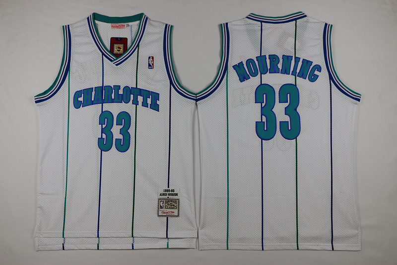  NBA Charlotte Hornets 33 Alonzo Mourning Throwback Soul White Jersey