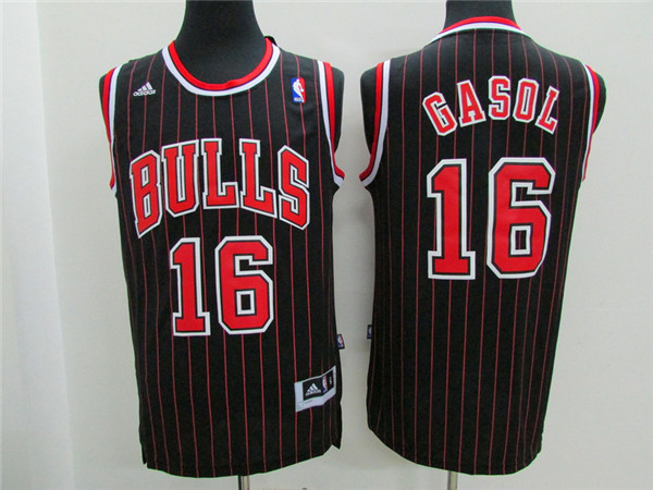  NBA Chicago Bulls 16 Pau Gasol New Revolution 30 Swingman Black Red Stripe Jersey