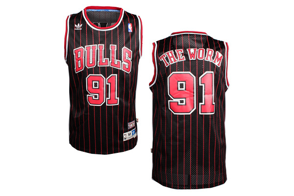  NBA Chicago Bulls 91 Dennis Rodman THE WORM Soul Nickname Black Red Stripe Jersey
