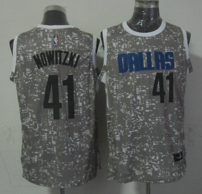  NBA Dallas Mavericks 41 Dirk Nowitzki Grey City Luminous Jersey
