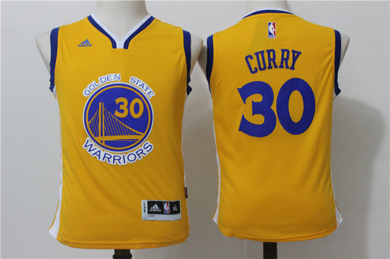  NBA Golden State Warriors 30 Stephen Curry New Revolution 30 Swingman Road Yellow Kid Jerseys