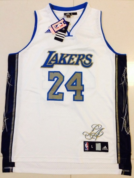  NBA Los Angeles Lakers 24 Kobe Bryant Swingman White Gold Signed Jersey