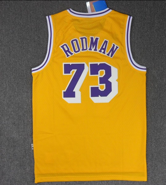  NBA Los Angeles Lakers 73 Dennis Rodman New Rev30 Swingman Throwback Yellow Jerseys