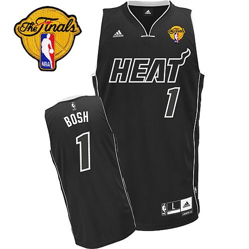  NBA Miami Heat 1 Chris Bosh Black White Fashion Swingman Jersey 2012 NBA Finals Patch