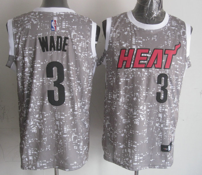  NBA Miami Heat 3 Dwyane Wade Grey City Luminous Jersey