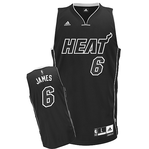 NBA Miami Heat 6 LeBron James Black White Fashion Swingman Jersey