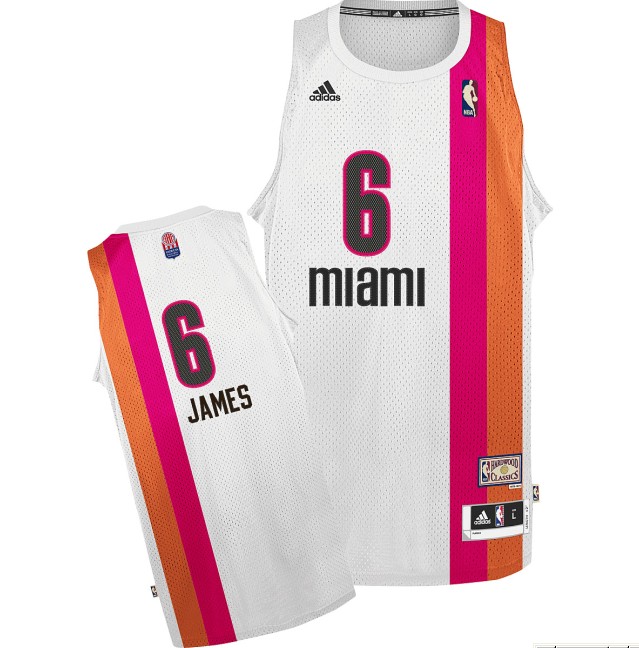  NBA Miami Heat 6 LeBron James Swingman Retro White Rainbow Jersey