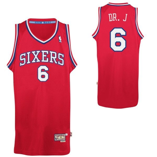  NBA Philadelphia 76ers 6 Julius Erving DR.J Nickname Soul Red Jersey