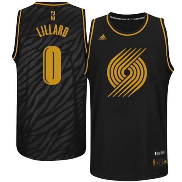  NBA Portland Trail Blazers 0 Damian Lillard Static Fashion Swingman Black Gold Jerseys