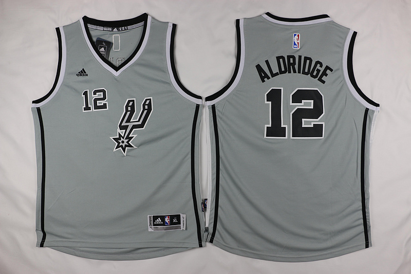  NBA San Antonio Spurs 12 Lamarcus Aldridge Kid jersey New Revolution 30 Swingman Road Grey Youth Jersey