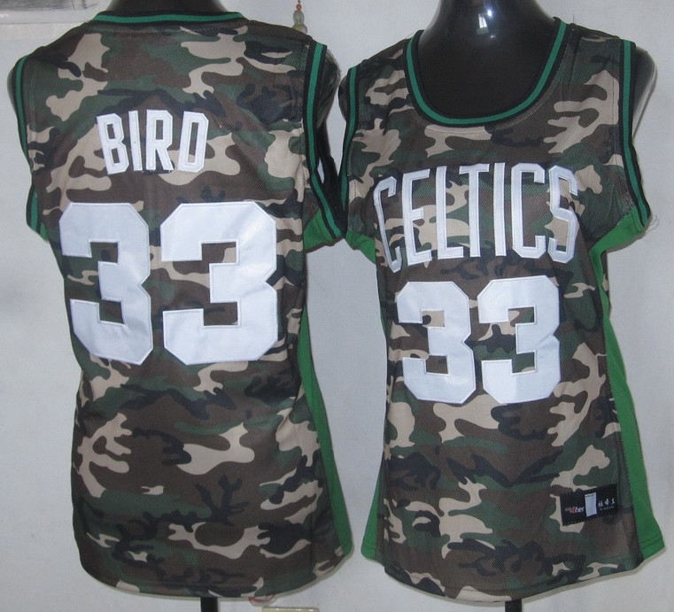  NBA Women Boston Celtics 33 Larry Bird Camouflage Camo Swingman Fashion Jersey