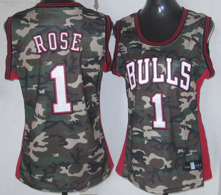  NBA Women Chicago Bulls 1 Derrick Rose Camouflage Camo Swingman Fashion Jersey