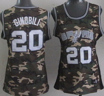  NBA Women San Antonio Spurs 20 Manu Ginobili Camouflage Camo Swingman Fashion Jersey