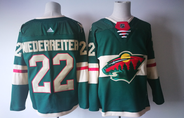  NHL Minnesota Wild 22 Nino Niederreiter Green Ice Hockey Jerseys