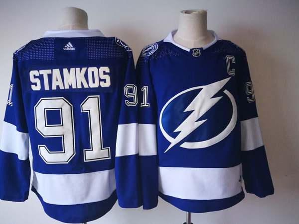  NHL Tampa Bay Lightning 91 Steven Stamkos Blue Ice Hockey Jerseys