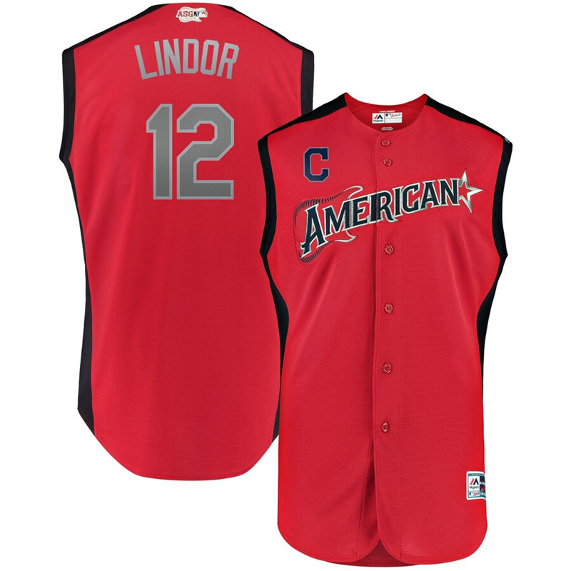 American League 12 Francisco Lindor Red Youth 2019 MLB All Star Game Workout Player Jersey