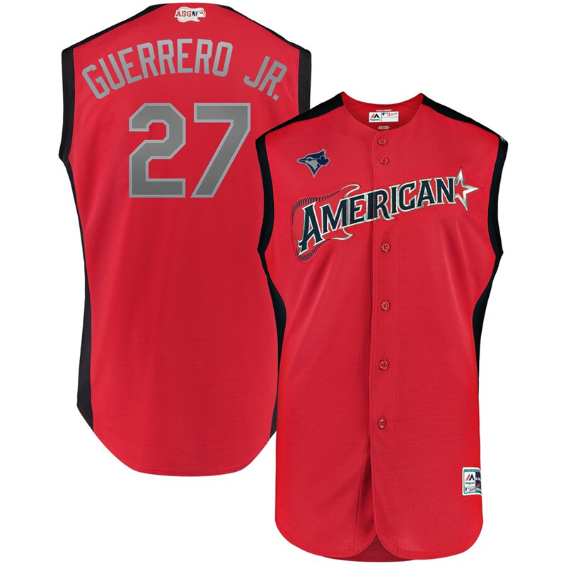 American League 27 Vladimir Guerrero Jr. Red Youth 2019 MLB All Star Game Workout Player Jersey