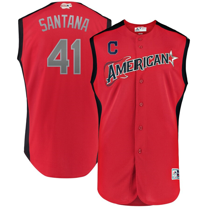 American League 41 Carlos Santana Red Youth 2019 MLB All Star Game Workout Player Jersey